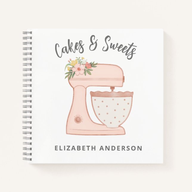 Cuaderno Baterías de panadería mixer de pasteles con flores (Anverso)