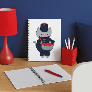Cuaderno Baterista de Banda de Música Gato Azul Marino Rojo