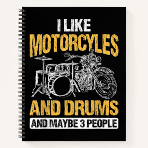 Cuaderno Baterista Tocando Me gustan las motocicletas y los