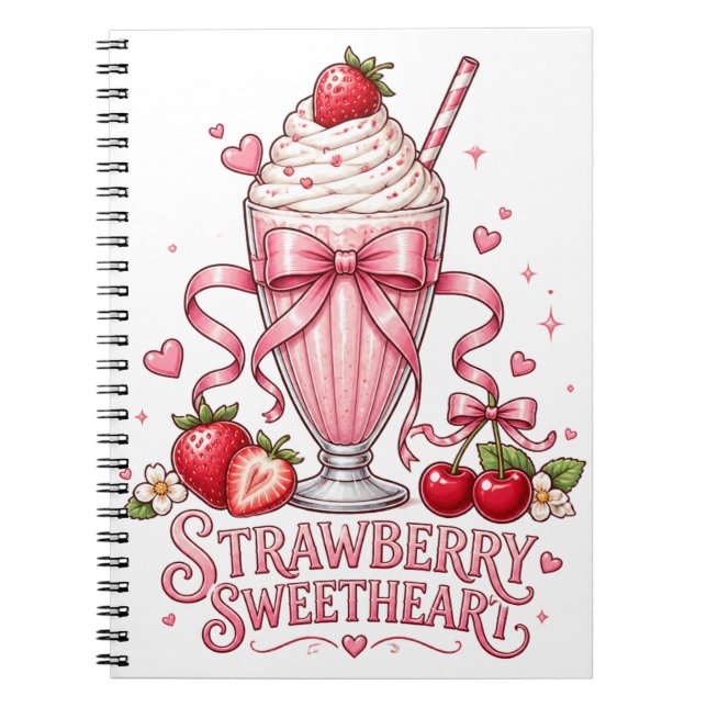 Cuaderno Batido de Fresa Rosado Postre Adorable (Frente)
