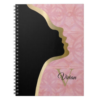 Cuaderno Batik Rosa Batik Negro Y Nombre De Cara De Oro
