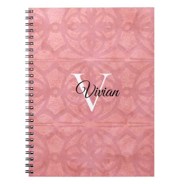 Cuaderno Batik rosa Ruddy con monograma y nombre (Frente)