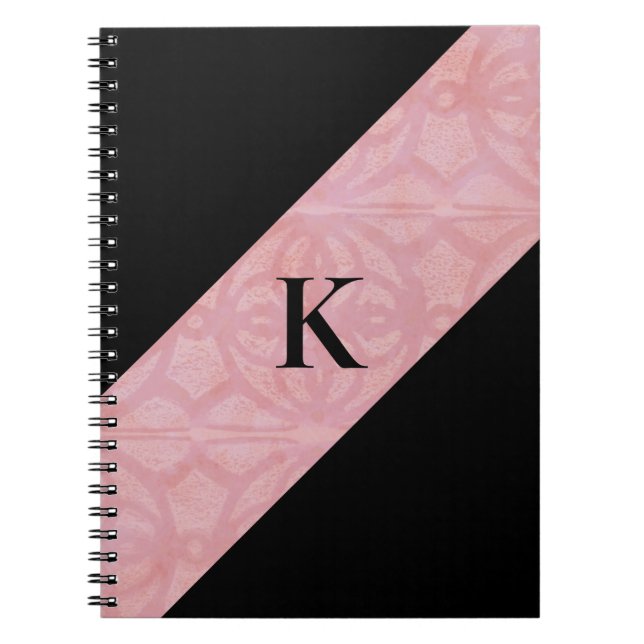 Cuaderno Batik rosa y Monogramo negro con flores de cerezo (Frente)
