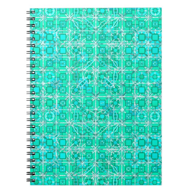 Cuaderno Batik tribal - aqua y turquesa con blanco (Frente)