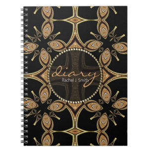 Cuaderno Batik Tribal Butterfly Black Gold Diary Notebook