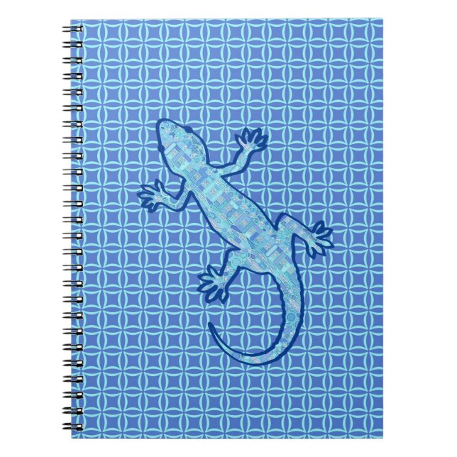 Cuaderno batik tribal Gecko - azul denim suave (Frente)