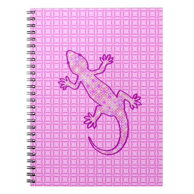 Cuaderno batik tribal Gecko - orquídea y cáscara rosa (Frente)