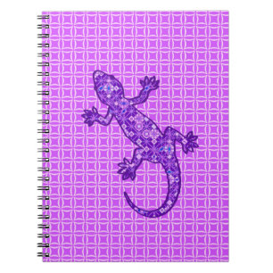 Cuaderno batik tribal Gecko - violeta y amatista morado