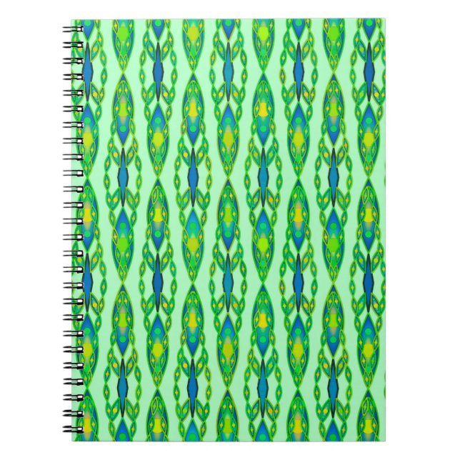 Cuaderno Batik tribal - Moneda, verde esmeralda y azul (Frente)