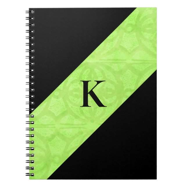 Cuaderno Batik Verde Lime Negro Monogramado portátil (Frente)