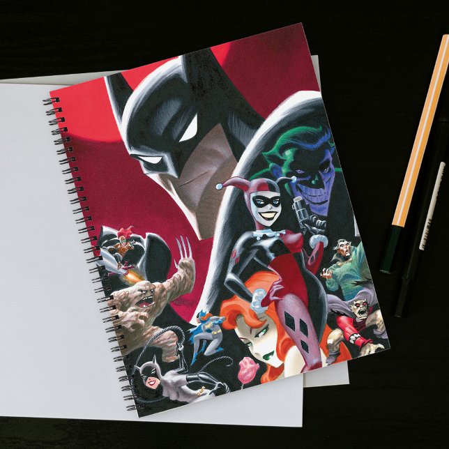 Cuaderno Batman se aventuró a arriesgar damas y demonios (Notebook on table)