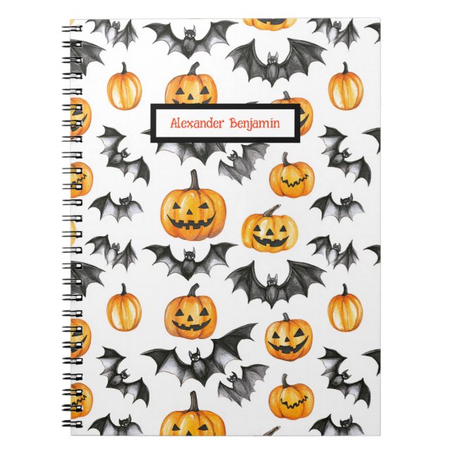Cuaderno Bats de calabaza de Halloween (Frente)