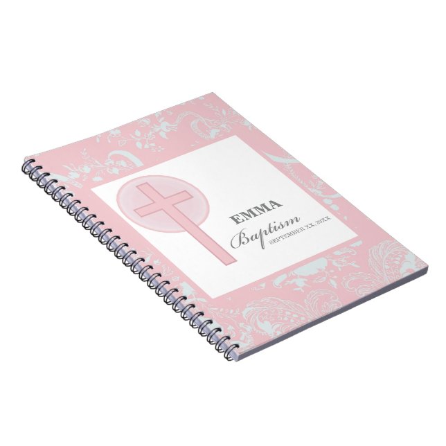Cuaderno Bautismo Chica de encaje rosa personalizado (Lado Derecho)