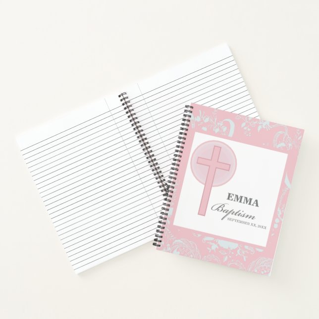 Cuaderno Bautismo Chica de encaje rosa personalizado (Interior)