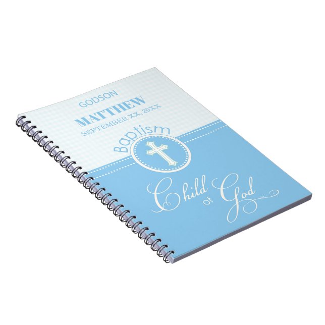 Cuaderno Bautismo de Godson Hito azul de Dios Personalizado (Lado Derecho)
