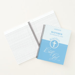Cuaderno Bautismo de Godson Hito azul de Dios Personalizado