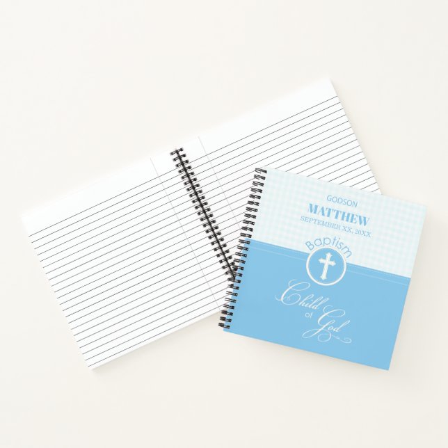 Cuaderno Bautismo de Godson Hito azul de Dios Personalizado (Interior)