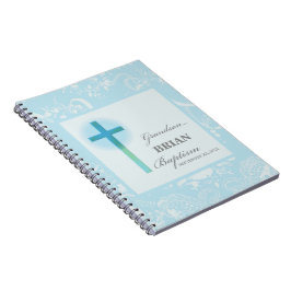 Cuaderno Bautismo de nieto con encaje azul personalizado