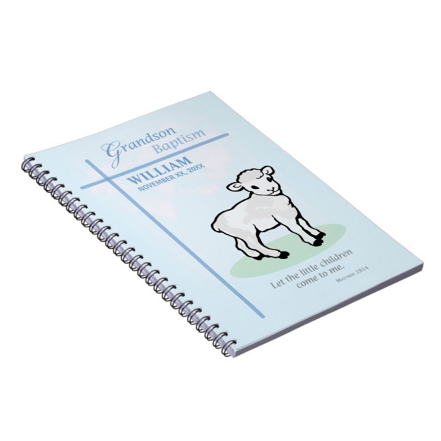Cuaderno Bautismo de nieto Cordero azul personalizado (Lado Derecho)
