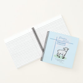 Cuaderno Bautismo de nieto Cordero azul personalizado