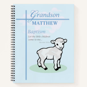 Cuaderno Bautismo de nieto Cordero de niño azul personaliza