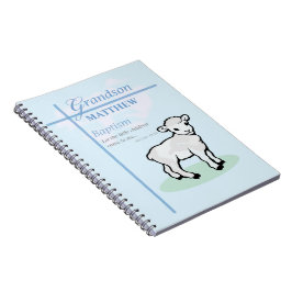 Cuaderno Bautismo de nieto Cordero de niño azul personaliza