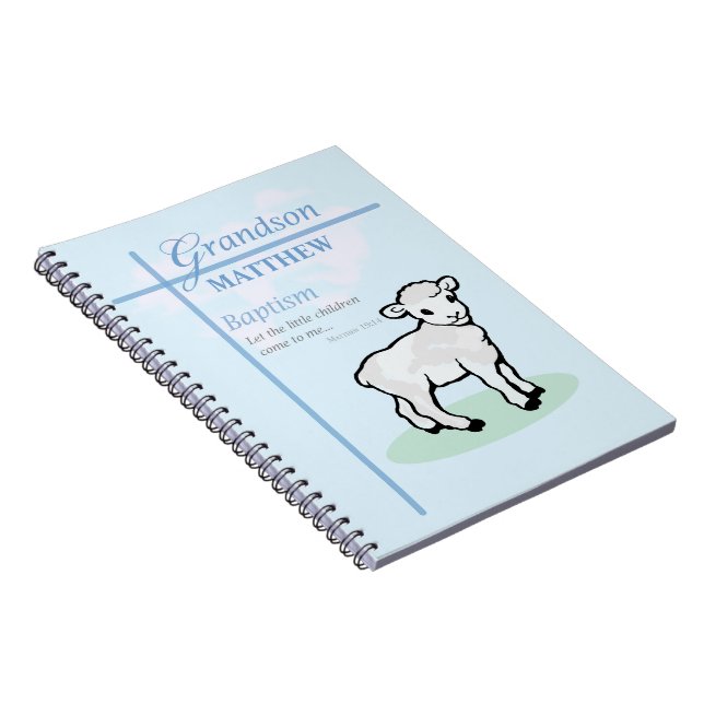 Cuaderno Bautismo de nieto Cordero de niño azul personaliza (Lado Derecho)