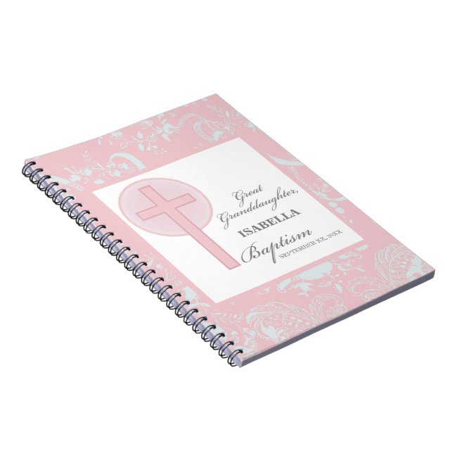 Cuaderno Bautismo Gran Nieta Rosa Lace Personalizado (Lado Derecho)