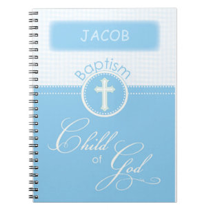 Cuaderno Bautismo, nombre personalizado, hijo azul de Dios