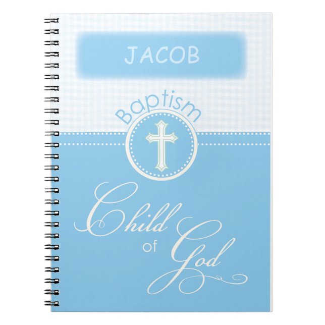 Cuaderno Bautismo, nombre personalizado, hijo azul de Dios (Frente)