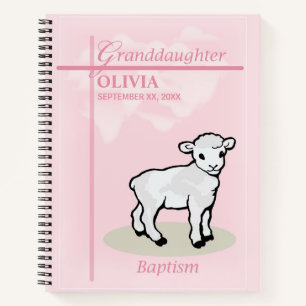 Cuaderno Bautizo de la nieta Cordero rosa nombre y fecha