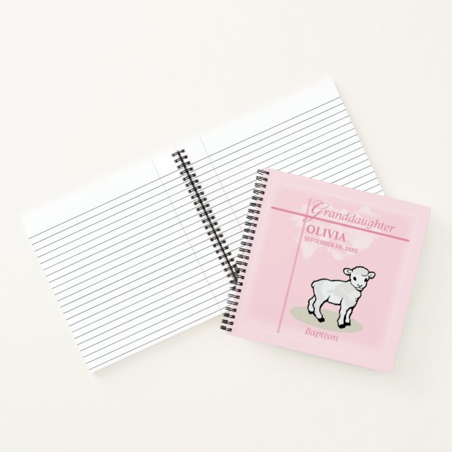 Cuaderno Bautizo de la nieta Cordero rosa nombre y fecha (Interior)