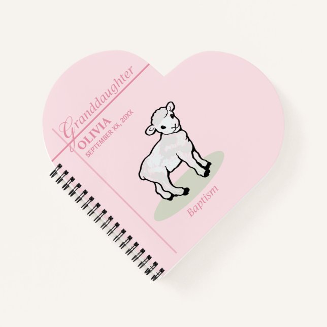 Cuaderno Bautizo de la nieta Cordero rosa nombre y fecha de (Anverso)