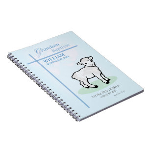 Cuaderno Bautizo de nieto cordero azul personalizado