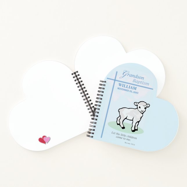 Cuaderno Bautizo de nieto cordero azul personalizado (Interior)