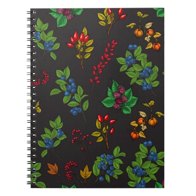 Cuaderno Bayas otoñales sobre marrón chocolate (Frente)