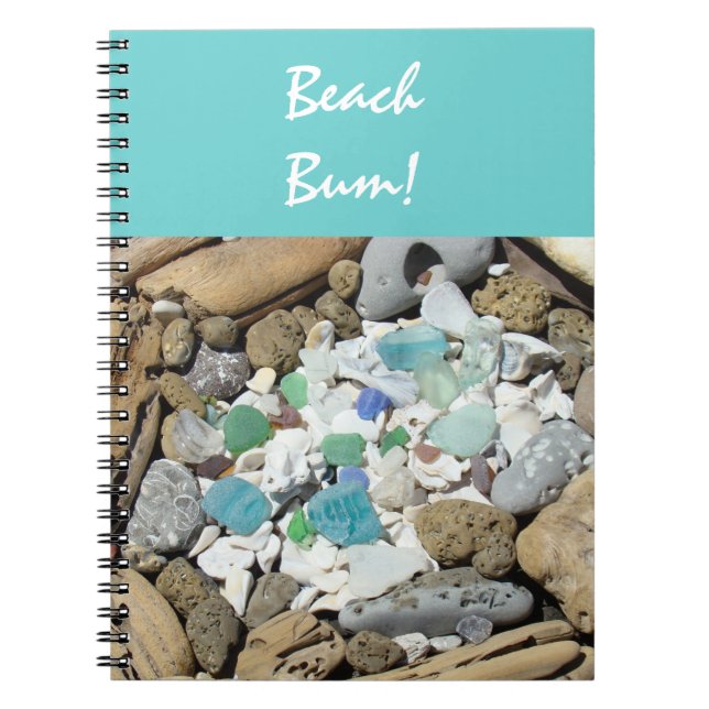 Cuaderno Beach Bum conchas fósiles madera flotante (Frente)