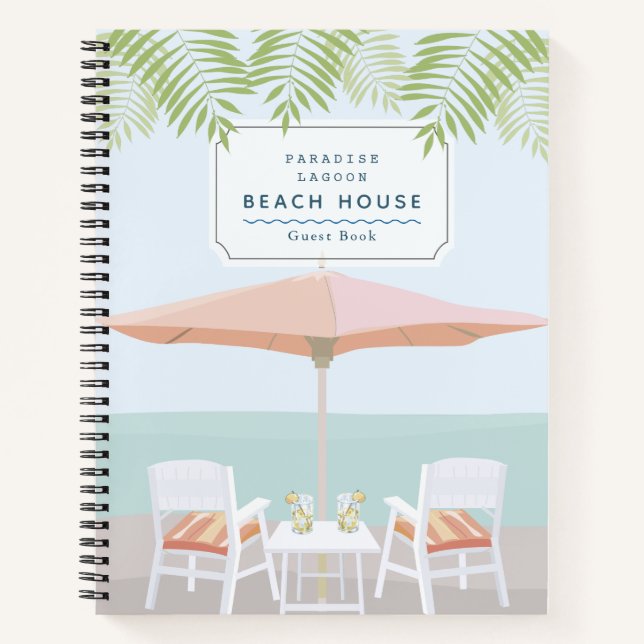 Cuaderno Beach Chairs Palm Trees Vacation Rental Guest Book (Anverso)