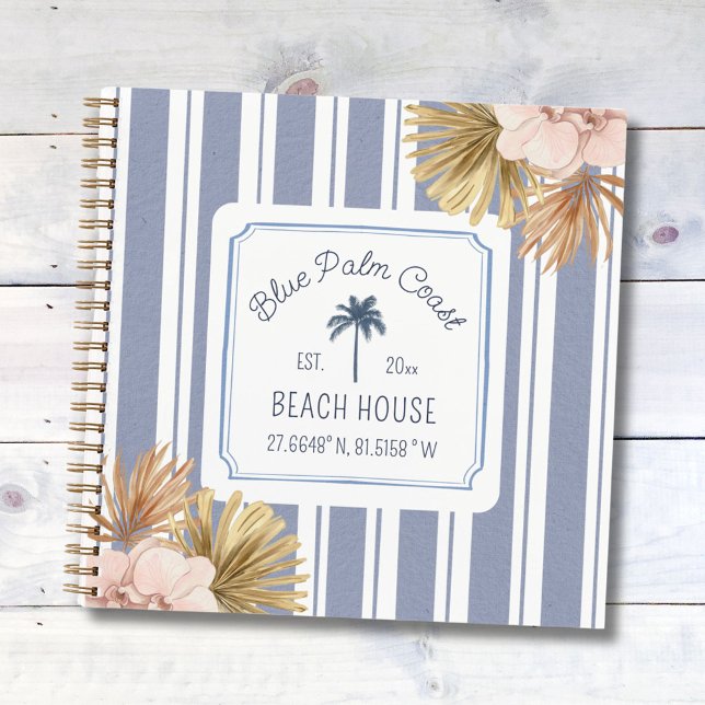 Cuaderno Beach House Guestbook Blue Stripes Coastal Boho (Close up)