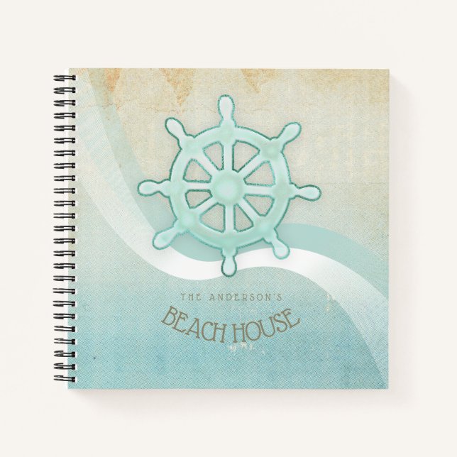 Cuaderno Beach House Nautical Boat Helm Aqua Blue ID623 (Anverso)