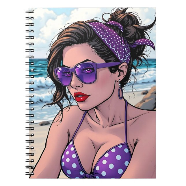 Cuaderno Beach Lady en tonos, bikini y Bandana (Frente)