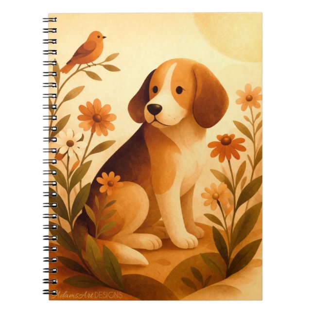 Cuaderno Beagle Caprichoso en Jardín Floral (Frente)