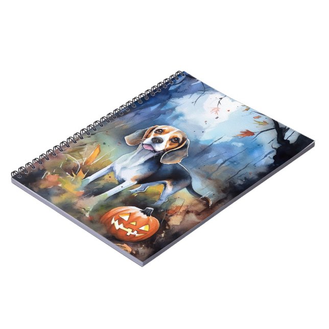 Cuaderno Beagle de Halloween con calabazas espeluznante (Lado Izquierdo)