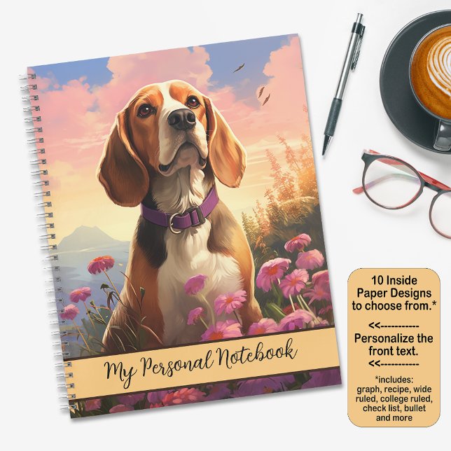 Cuaderno Beagle en retrato natural de flores silvestres ros (Customize your notebook cover and interior pages!)