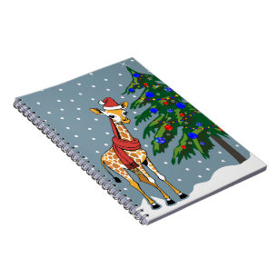 Cuaderno Beanie de jirafa y bufanda con árbol de Navidad