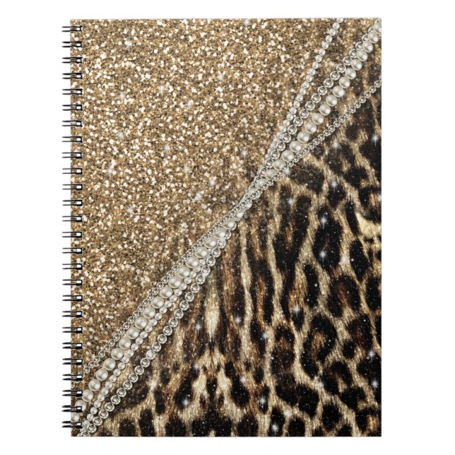 Cuaderno Beautiful Chic Girly Leopard Print Gold Glitter (Frente)
