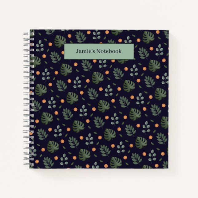 Cuaderno Beautiful Custom Name Modern Leaf Spiral Notebook (Anverso)
