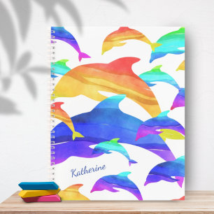 Cuaderno Beautiful Dolphins in Rainbow with Name