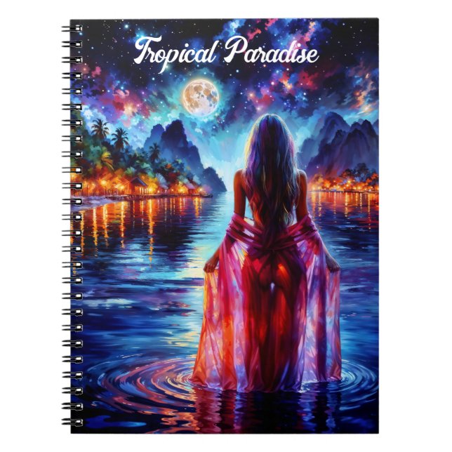 Cuaderno Beautiful girl watching glowing night water (Frente)