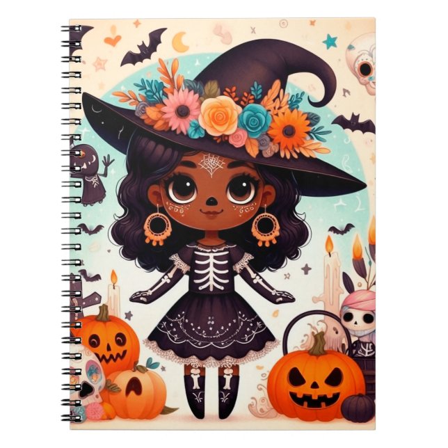 Cuaderno Beautiful little witch halloween party (Frente)